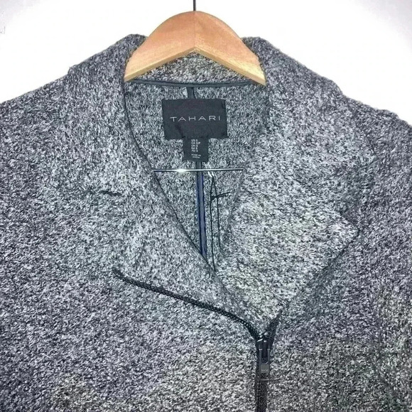 Tahari Wool Blend Jacket Asymmetrical Zip Moto Grey Jacket - Picture 3 of 12
